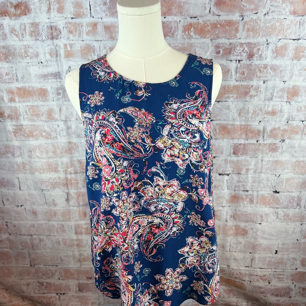 Boxy Pink and Blue Tank Top with Artistic Print